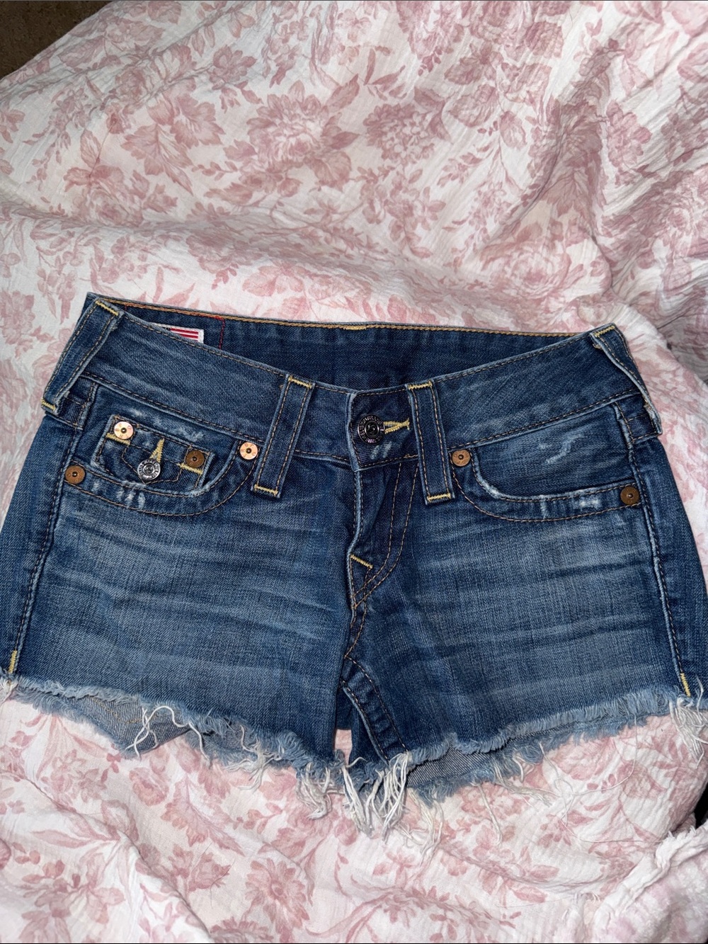True Religion Indigo Frayed Hem Women's Denim Shorts